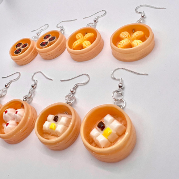 Dumpling Earrings - Dim Sum Dumplings - Steamer Earrings - Asian Earrings - Picture 3 of 10